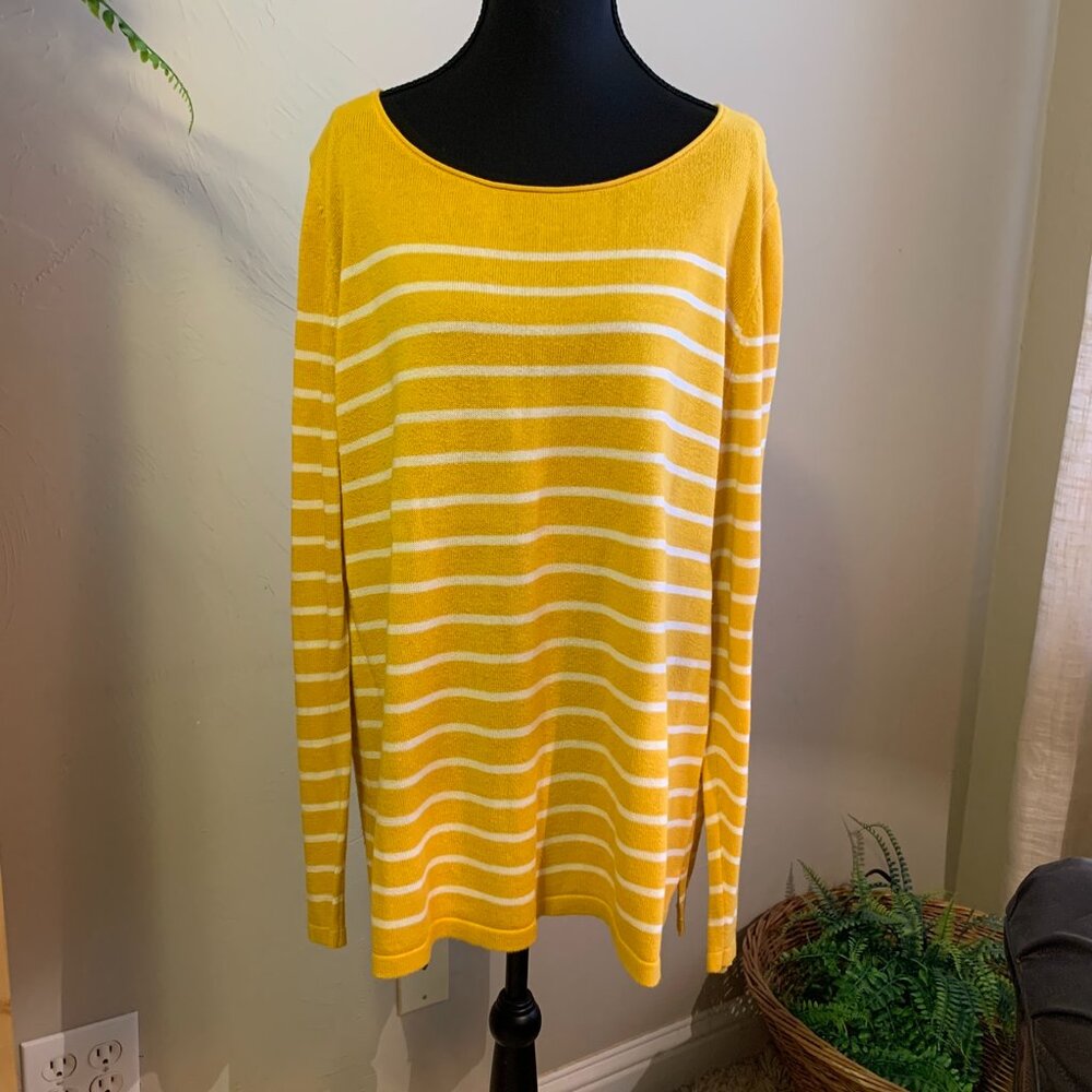 Old Navy Sweater Womens Long Sleeve XXL Yellow White Striped Crewne
